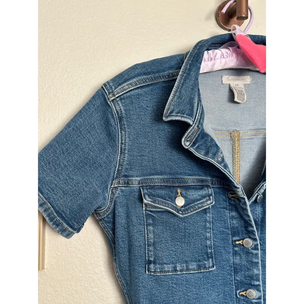 Outerknown Small Denim Vintage Style Jean Romper Collared Button Down Blue - Image 2