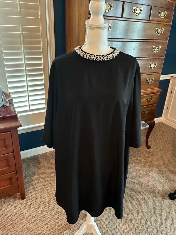 H&M Black Pearl-Trimmed Dress Size 12 - Image 5