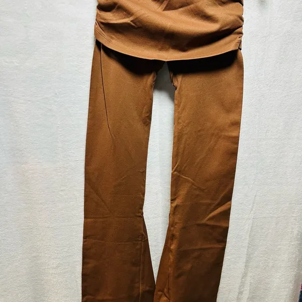 OQQ Flare Leggings Brown Fold Over Waist Yoga Pants Women’s XS NWOT - Image 2