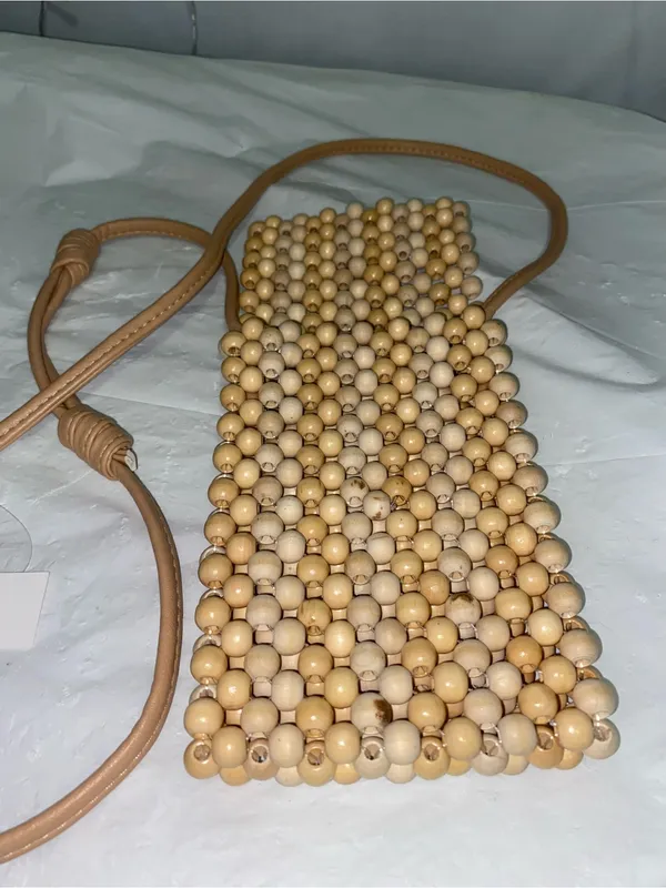 Handcrafted Beaded Crossbody Bag in Natural Tan - Image 2