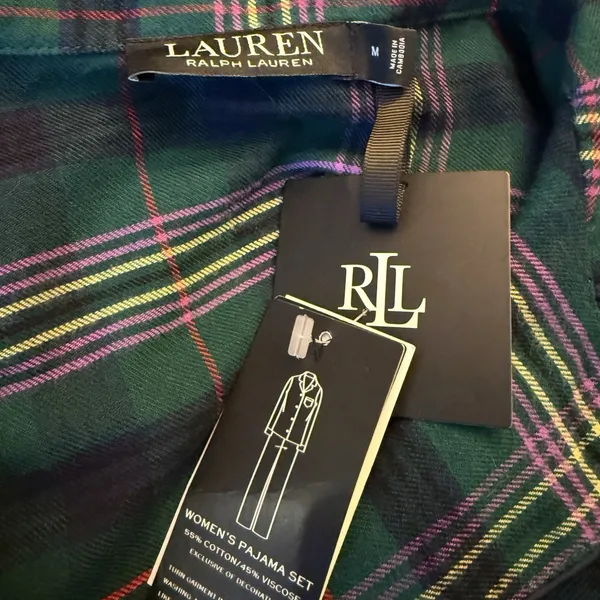 NWT LRL Ralph Lauren M Brushed Twill 2PC PJ‎ Set Plaid Green Pajamas Black Label - Image 9