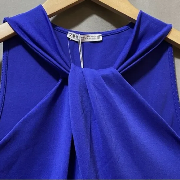 NWT Zara Royal Blue Halter Twist Neck Dress Size Large - Image 7