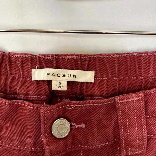 Pacsun bright red denim cargo pants elastic waist women's size‎ small cotton - Image 4