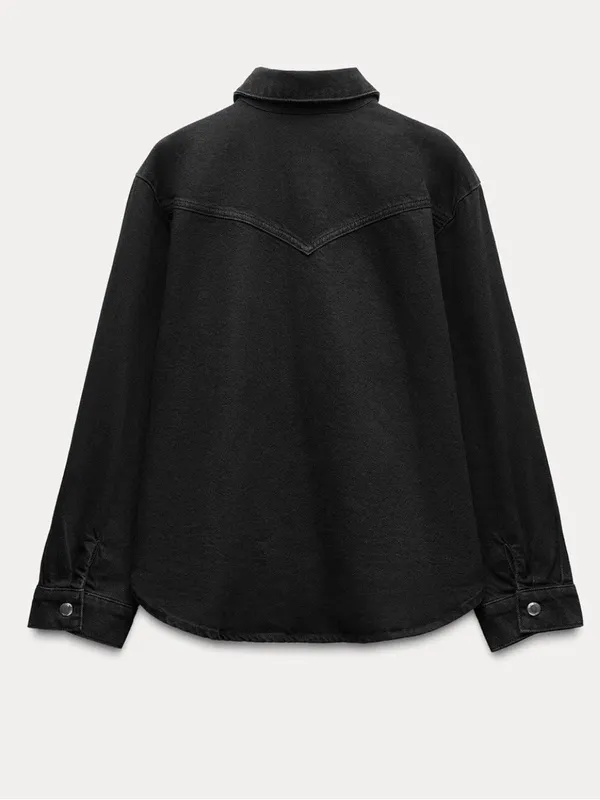 Zara Black Denim Studded Fringe Western Jacket XS Shacket - Image 4