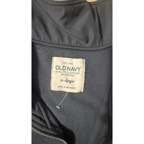 Old Navy Womens XL Black/Grey Full Zip‎ Fleece Jacket Mixed Media Mock Neck - Image 4