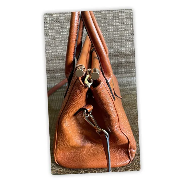 Brown Croc Embossed Satchel Handbag Crossbody Tote Purse Structured Bag - Image 4