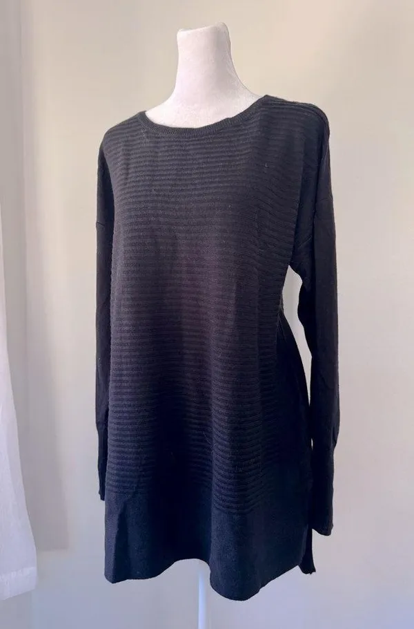 St. John’s Bay Black Ribbed Relaxed Fit Long Sleeve Pullover Sweater - Image 2