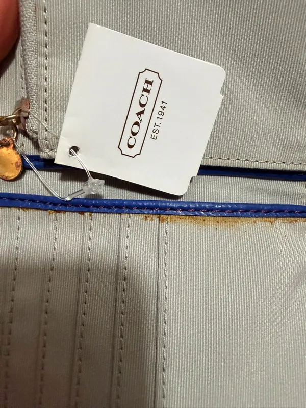 Coach Cream Canvas Wallet with Royal Blue Trim - Image 3