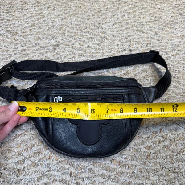 VTG Walt Disney World Mickey Mouse Black Faux Leather Waist Bag Fanny Pack - Image 9
