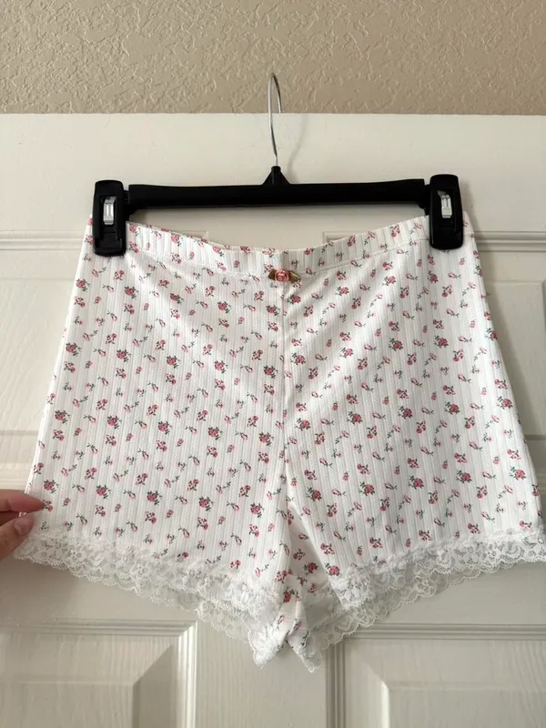 Pink Floral Lace Trim Rosette Tank & Short Set - Image 5
