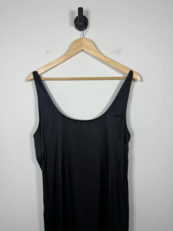 Abercrombie Black Satin Slip Midi Dress Scoop Neck Side Slit Size L - Image 5