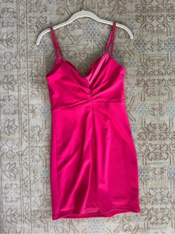 Lena Hot Pink Mini Dress with Bow Detail - Image 4