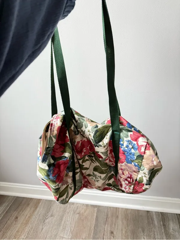 VTG Floral Canvas Tote Duffle Bag Multi Color Green Hippie Boho Bag - Image 6