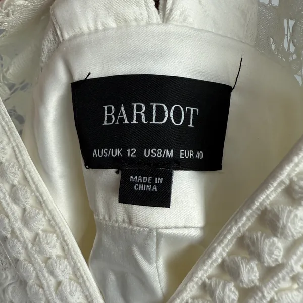 Bardot White embroidered midi cocktail dress luxury party knee length size M‎ - Image 4