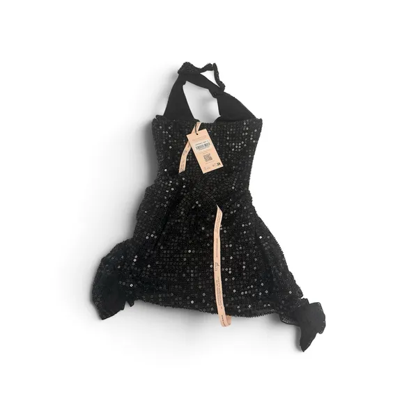 Ethelie Embellished Draped Corset A-Line Mini Dress in Black - Image 9