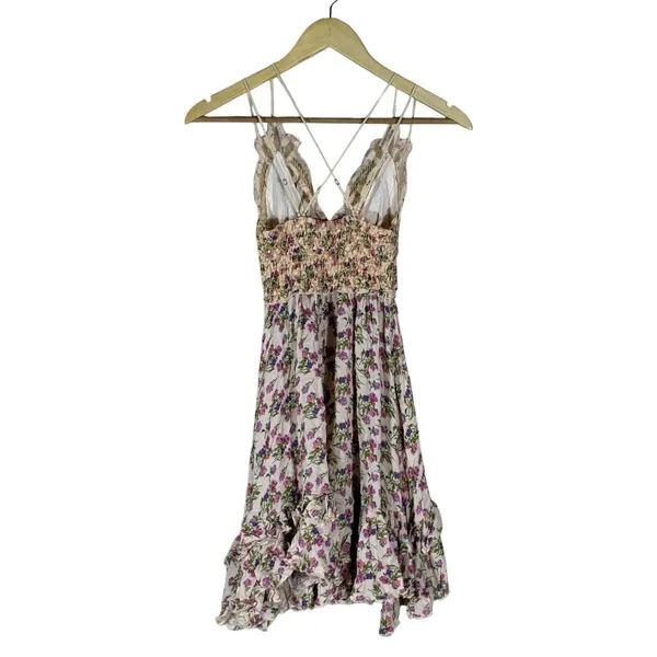 Free People Adella Floral Lace Ruffle Mini Dress Pink Purple Boho Cottagecore XS - Image 5