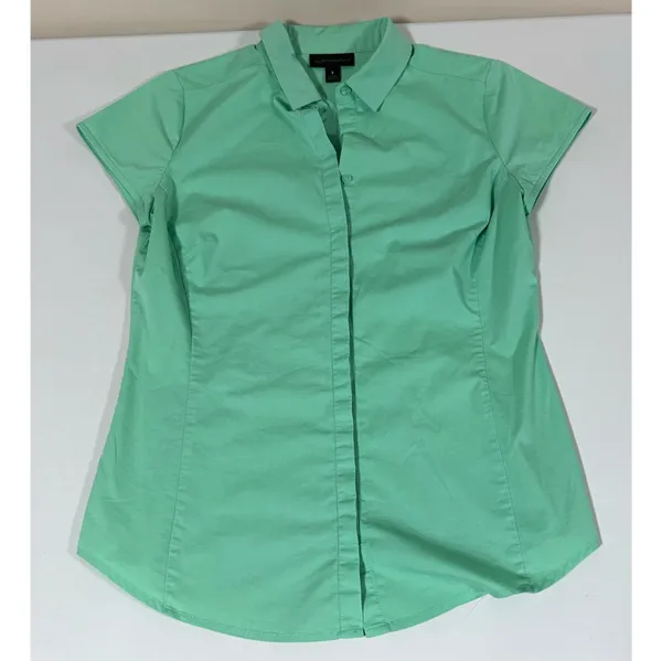 Worthington Teal Collared Button-Down Short Sleeve Shirt Top Blouse Size S 🦋✨ - Image 2