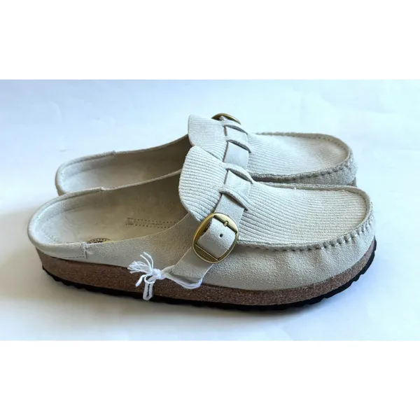 Birkenstock Buckley Suede Ribbed Leather Support Clog Sand Cream Size 9 (40) NEW - Image 3