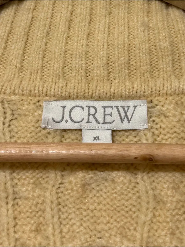 J. CREW Collared Cable Knit Cardigan Size XL Sweater Cream Fall Winter CC004 - Image 3