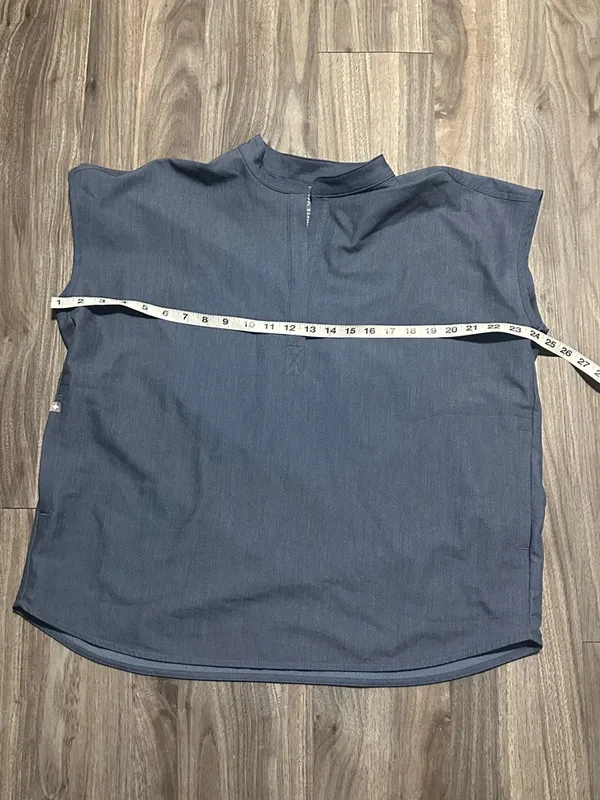 Figs Mandarin Collar Cap Sleeve Top in Slate Blue - Image 4