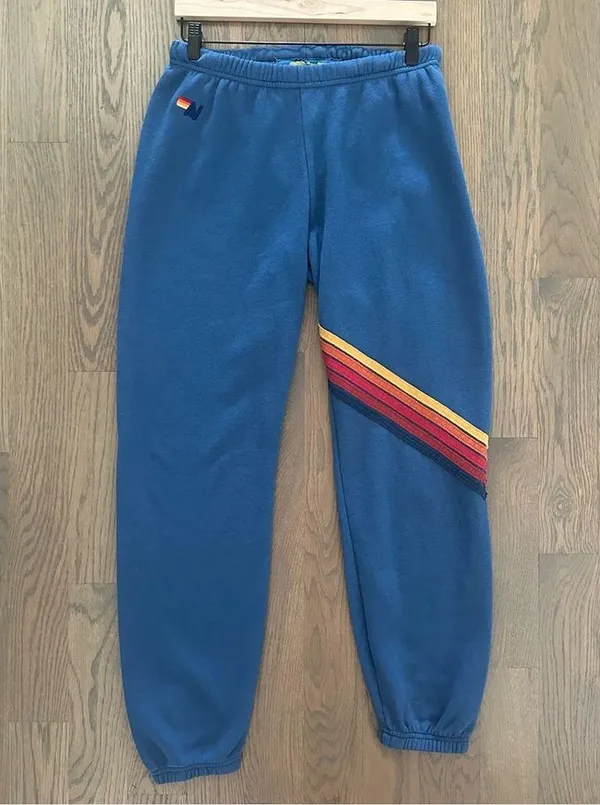 Aviator Nation Stripe Sweatpants in Ocean Blue with Red, Orange, Yellow Large - Image 5
