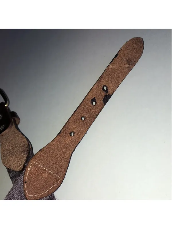 Vintage Woven Fabric and Brown Burgundy Leather Belt - Image 5