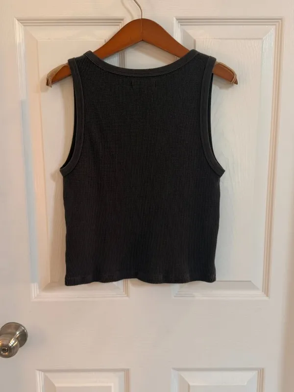 Madewell Waffle Knit Scoop Neck Crop Tank Dark Grey Medium - Image 7