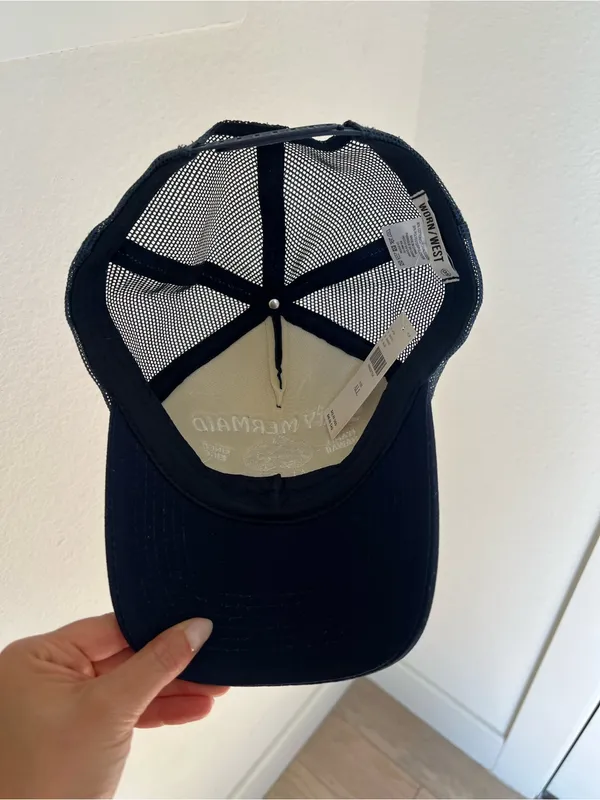 Anthropologie X Worn/West Salty Mermaid Trucker Hat Adjustable In Navy NWT - Image 8