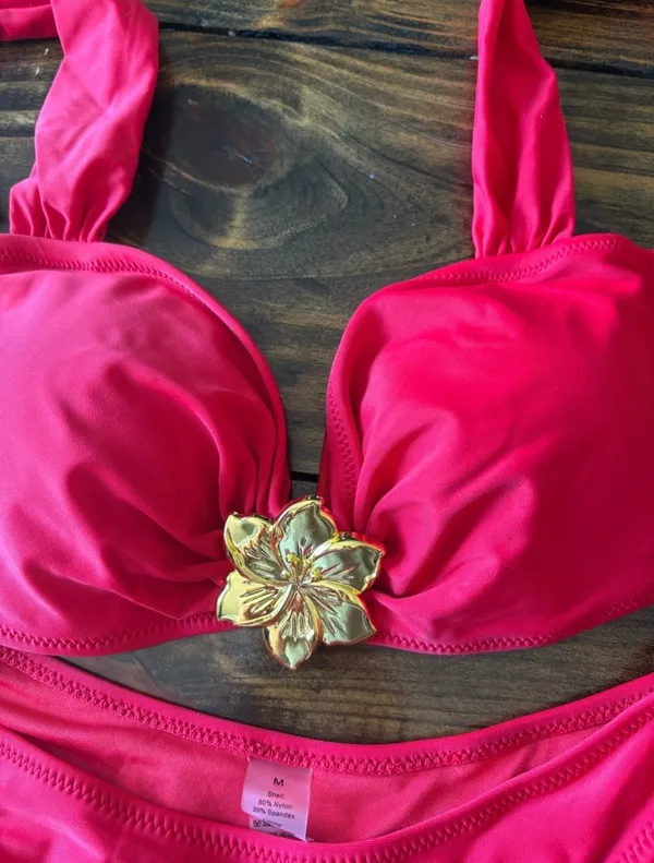 Red Gold Flower Bikini Pink Size M - Image 2
