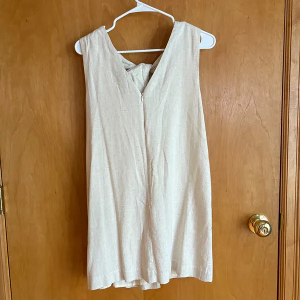 Sunday in‎ Brooklyn Shift Dress Womens Small Beige Linen Blend Knot Front V-Back - Image 2