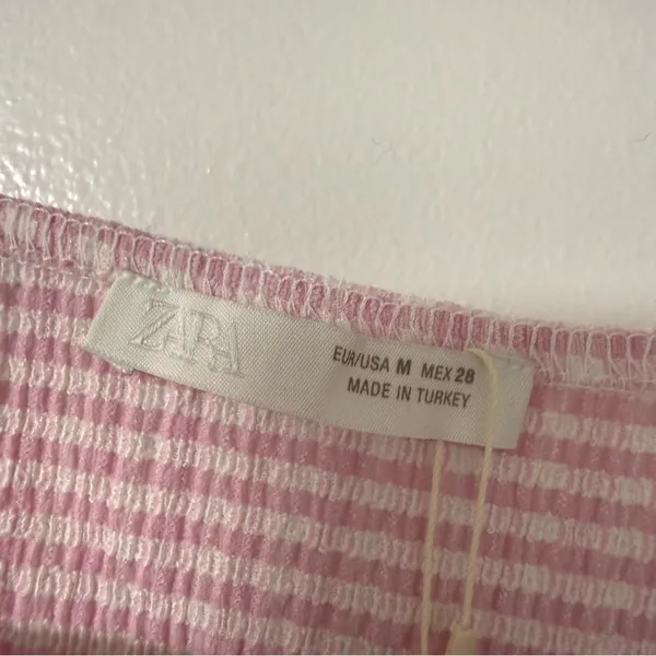 NWT Zara women’s Pink Gingham Tie-Front Top medium - Image 9