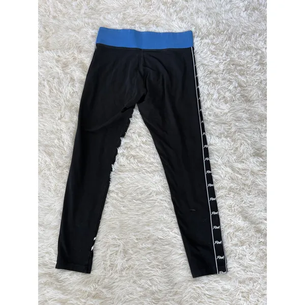 PINK Victoria's Secret Athleisure Leggings Black Side Logo Blue Waistband‎ - Image 4