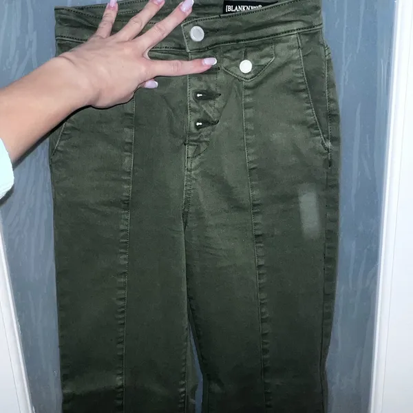 Blank NYC Delancey Button Fly High Waist Wide Leg Green Pants Jeans Size 24 - Image 2