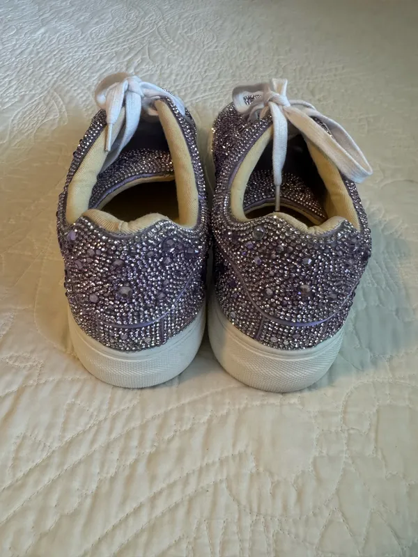 Betsey Johnson Silver & Purple Rhinestone Platform Sneakers - Image 4