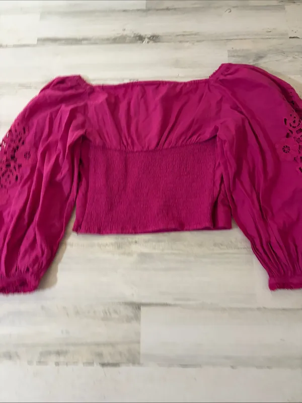 FARM Rio Pink Lace Puff sleeve Cropped Blouse - Image 10