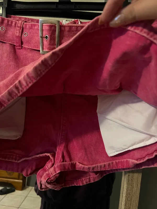 SheIn Pink Denim Buckle Mini Skort - Image 3