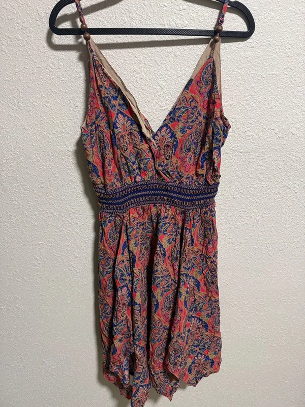 Miss Me Paisley Smocked Waist Handkerchief Hem Mini Dress‎ Red Blue Size Medium - Image 4