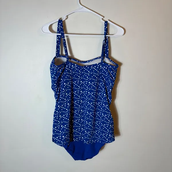 Jantzen Blue‎ Polka Dot Classic Fit Ruched One Piece Swimsuit Women's Size 10 - Image 4