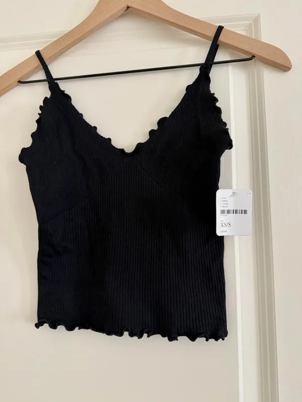 NWT Free People Intimately Cami Tank Top XS/S black Lettuce Hem Knit Ribbed - Image 2