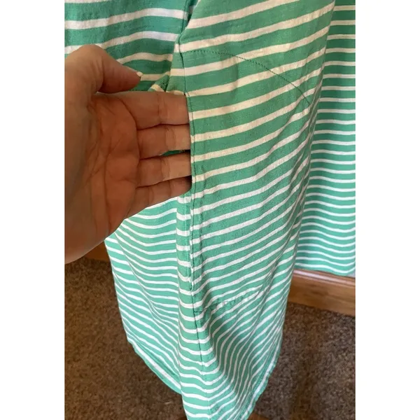 Garnet Hill Dress Womens 12 Green‎ White Striped Cotton Casual Nautical Coastal - Image 4