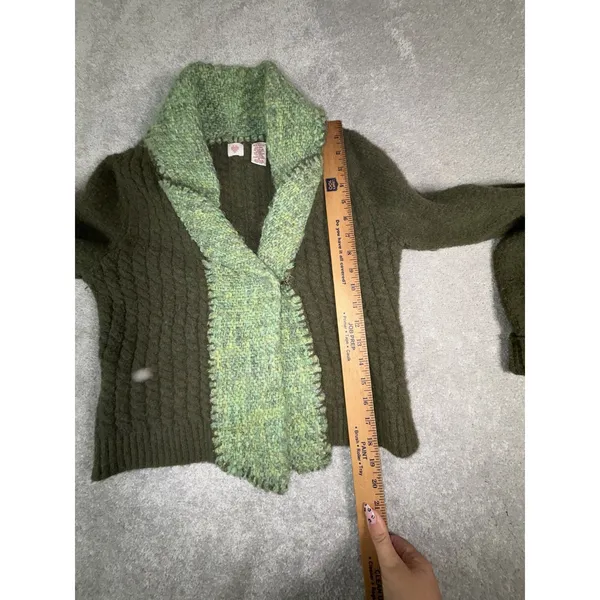 Guinevere Anthropologie Women's S Green Cable Knit Wool Blend Cardigan Sweater - Image 7