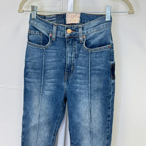Revice Denim Star Patchwork‎ Flare Jeans Blue High Rise Size 25 Boho Festival - Image 5