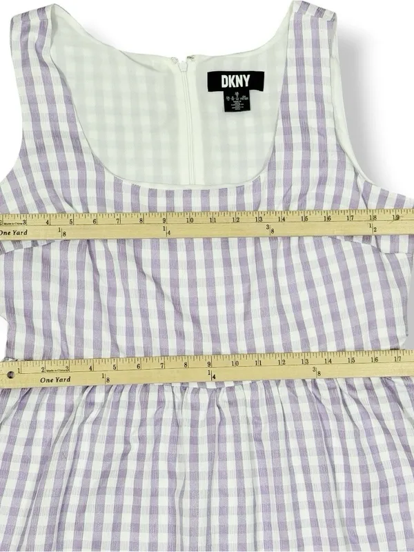 DKNY Gingham Check Square Neck Midi Dress Purple White 12 Cottagecore Sleeveless - Image 12