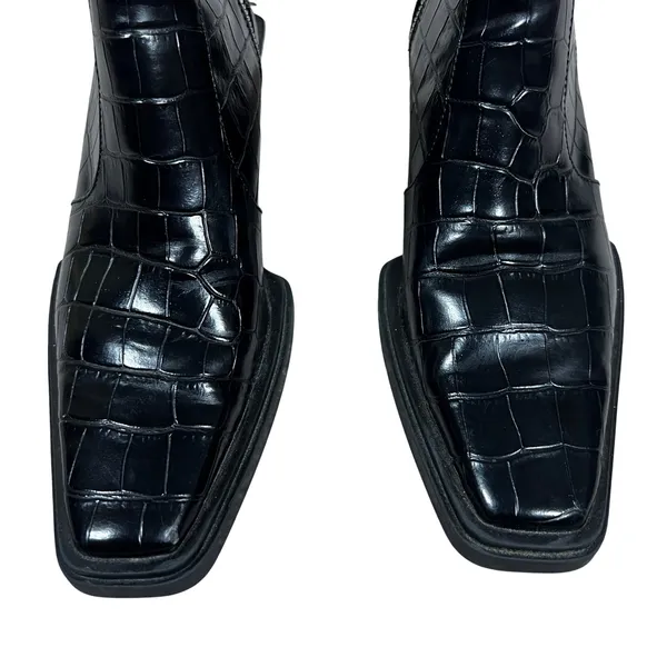 Zara Croc Embossed Square Toe Ankle Boots Black Architectural Heel Size 38 / 7.5 - Image 4