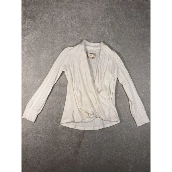 Maeve Anthropologie Women's Ivory Rafaela Hacci Surplice Front‎ Top Sweater M - Image 4