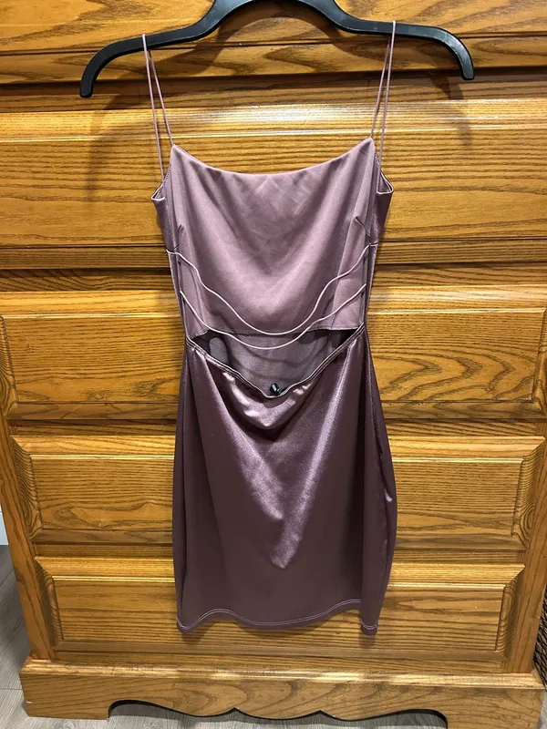 Windsor Satin Cowl Neck Slip Dress in Dusty Mauve, M - Image 3