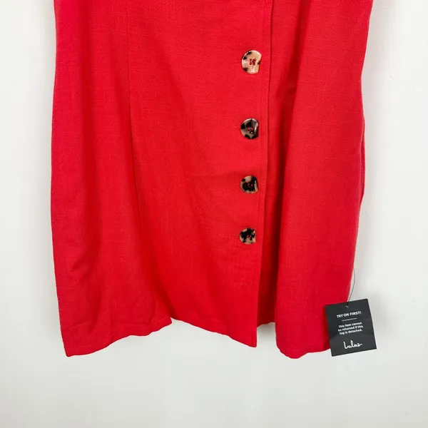 Lulus Chic Objective Red Button Front Mini Dress Linen Rayon Blend Medium NWT - Image 7