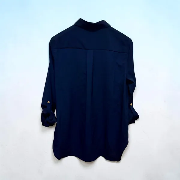 Tommy Hilfiger Women's Core Shirting Navy Button-Down Long Sleeve Blouse - Image 4