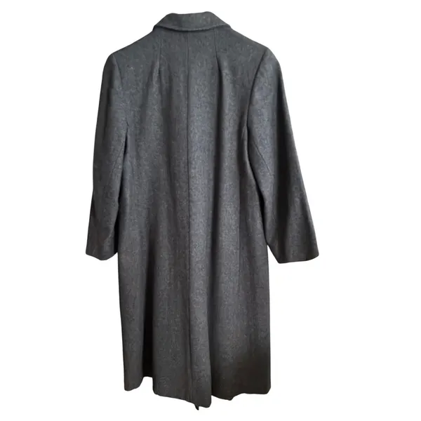 Vintage Wool Double Breasted Overcoat Longline Notched Lapel Grey Sz 16 Classic - Image 3