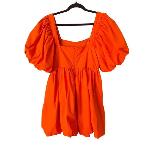 Showpo Tamara Puff Sleeve Mini Dress - NWOT Ruched Cotton Orange Dress US 8 - Image 7